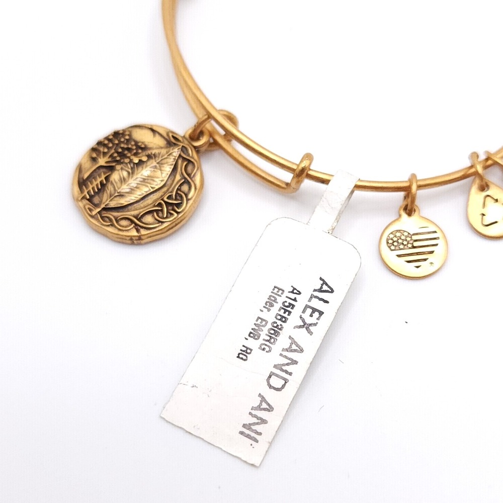 Alex & Ani Elder Charm Bracelet Women's Rafaelian Gold Expandable Bangle USA - Picture 2 of 8